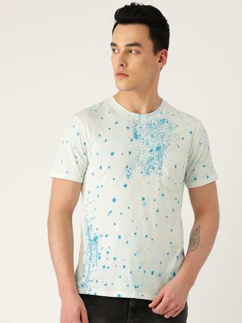 

LA LOFT Men Off-White & Blue Paint Splatter Print Round Neck T-shirt