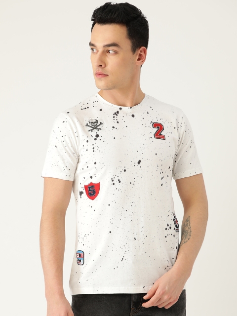 

LA LOFT Men Off-White & Charcoal Grey Paint Splatter Print Round Neck T-shirt