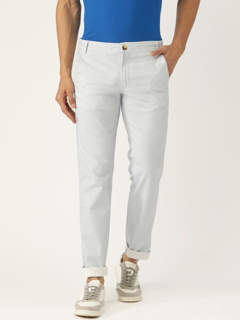 

LA LOFT Men White & Blue Regular Fit Printed Chinos