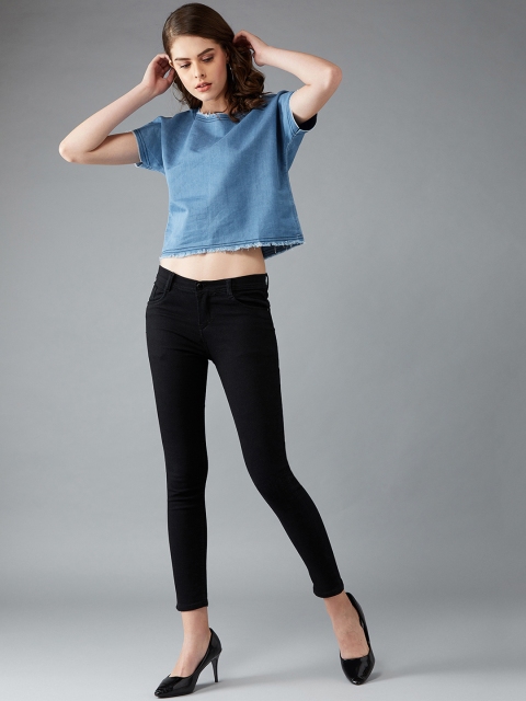 

DOLCE CRUDO Women Blue Denim Solid A-Line Top