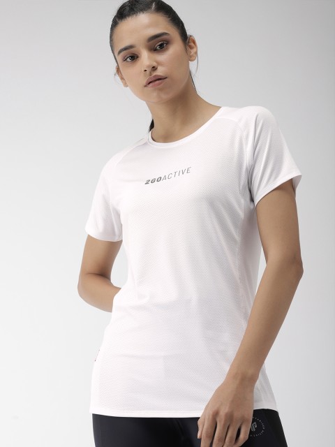 

2GO Women White Solid GO-DRY Round Neck Running T-shirt