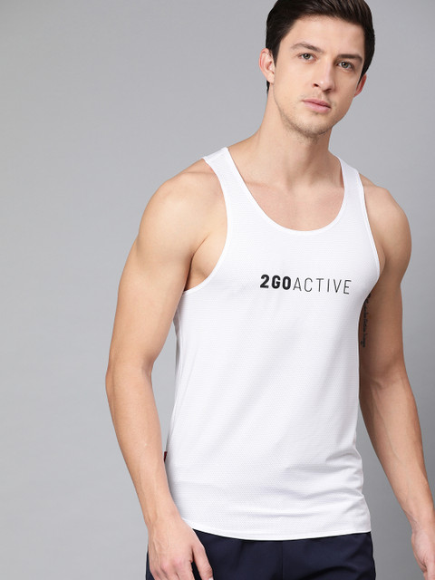

2GO Men White Printed Round Neck Go-Dry Technology Running T-shirt