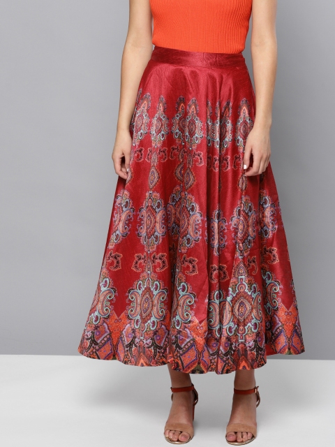 

Label Ritu Kumar Red & Blue Printed Maxi Flared Skirt
