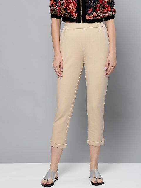 

Label Ritu Kumar Women Beige Slim Fit Solid Cropped Trousers