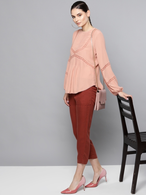 

Label Ritu Kumar Women Dusty Pink Solid A-Line Top