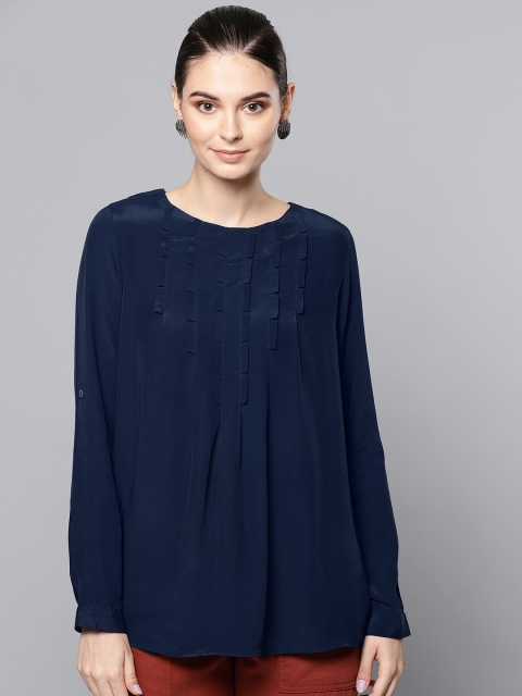 

Label Ritu Kumar Women Navy Blue Accordian Pleat A-Line Top
