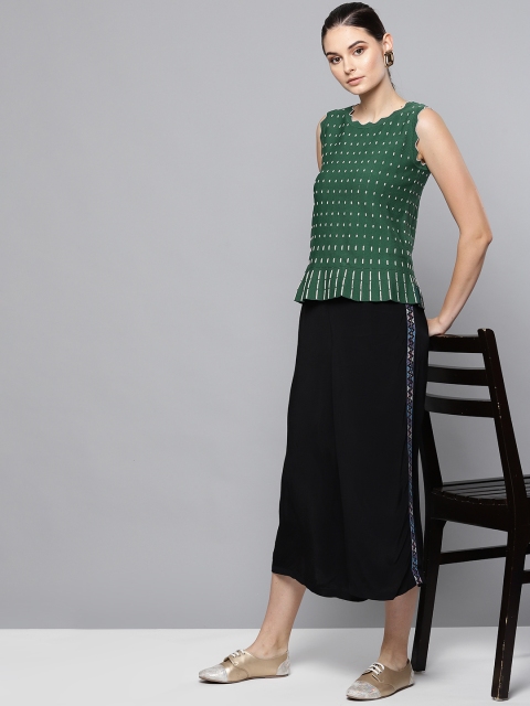 

Label Ritu Kumar Women Green & Silver Self Design Top