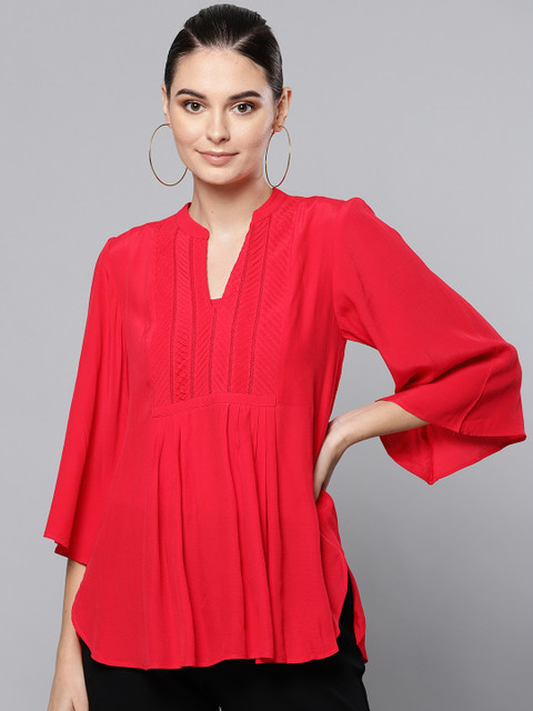 

Label Ritu Kumar Women Red Solid A-Line Top