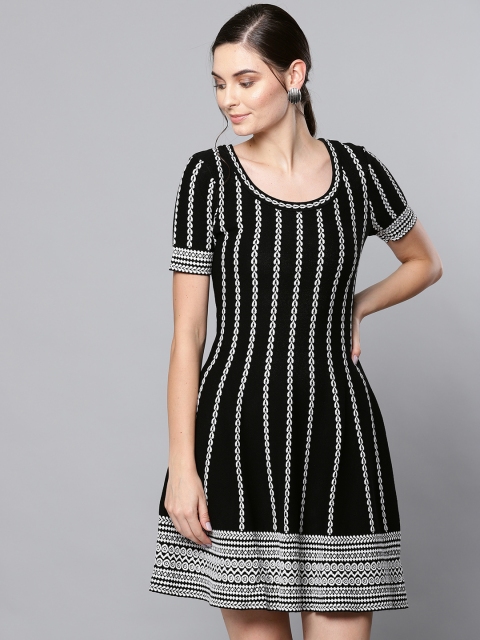 

Label Ritu Kumar Women Black & White Self-Striped A-Line Dress