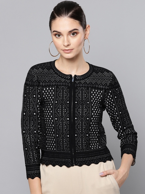 

Label Ritu Kumar Women Black Self Design Tailored Jacket