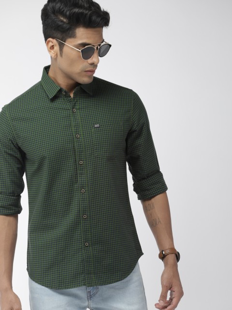 

The Indian Garage Co Men Green & Navy Blue Slim Fit Checked Casual Shirt