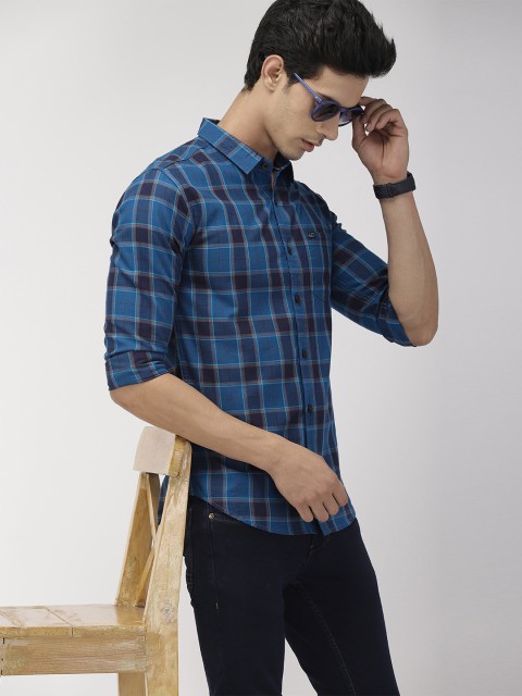 

The Indian Garage Co Men Blue & Brown Slim Fit Checked Casual Shirt
