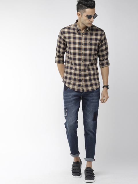 

The Indian Garage Co Men Navy Blue & Khaki Slim Fit Checked Casual Shirt