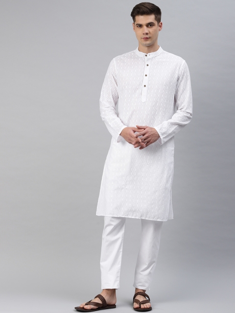 

Freehand Men White Embroidered Kurta with Pyjamas