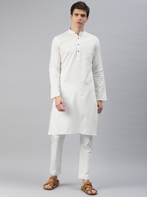 

Freehand Men Off-White Solid Kurta with Pyjamas