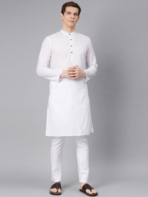 

Freehand Men White Embroidered Kurta with Pyjamas