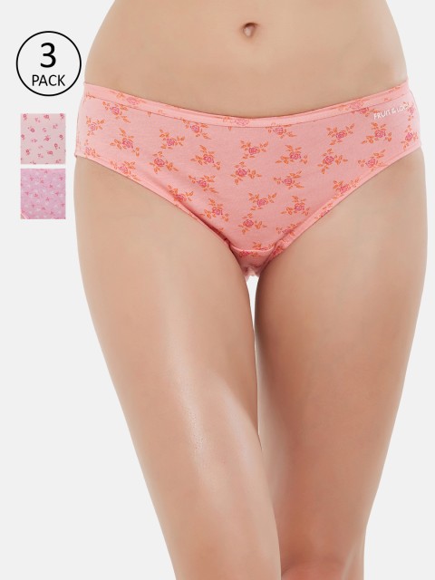 

Fruit of the loom Women Pack of 3 Printed Bikini Briefs FBKP01-3P-LA1P2, Pink
