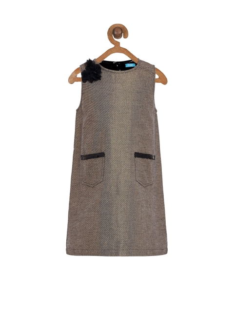 

Miyo Girls Gold-Coloured & Black Self Design A-Line Dress