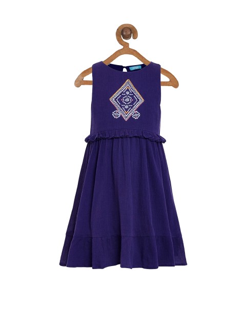 

Miyo Girls Blue Solid Blue Fit and Flare Dress