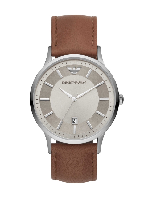 

Emporio Armani Men Silver-Toned Analogue Leather Watch AR11185