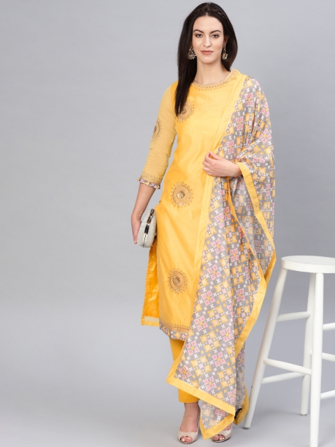 

Inddus Mustard Yellow Unstitched Dress Material