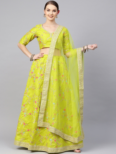 

Inddus Green & Golden Embellished Semi-Stitched Lehenga & Unstitched Blouse with Dupatta