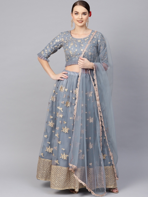 

Inddus Grey & Golden Embellished Semi-Stitched Lehenga & Unstitched Blouse with Dupatta