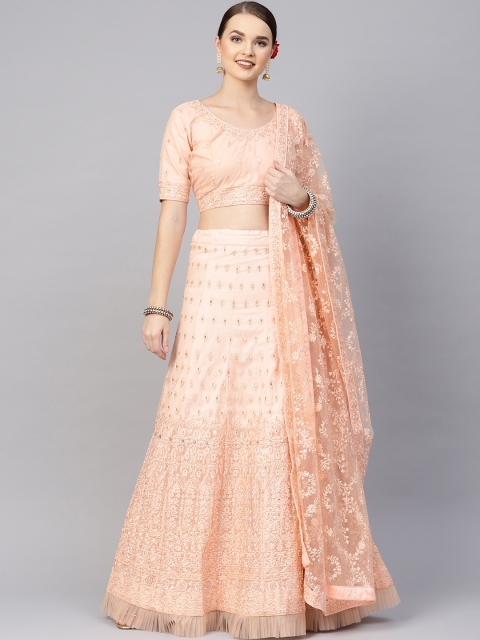 

Inddus Peach-Coloured Embellished Semi-Stitched Lehenga & Blouse with Dupatta