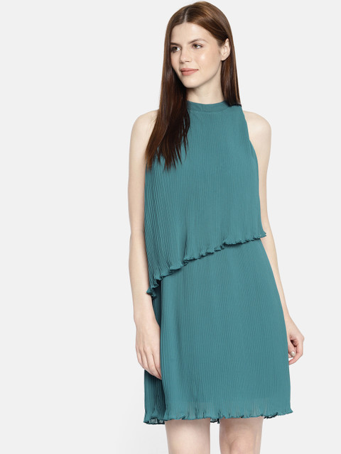 

Vero Moda Women Solid Teal Blue A-Line Dress