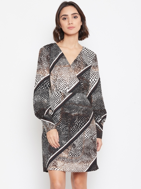 

Vero Moda Women Black & Off-White Snakeskin Printed Wrap Dress