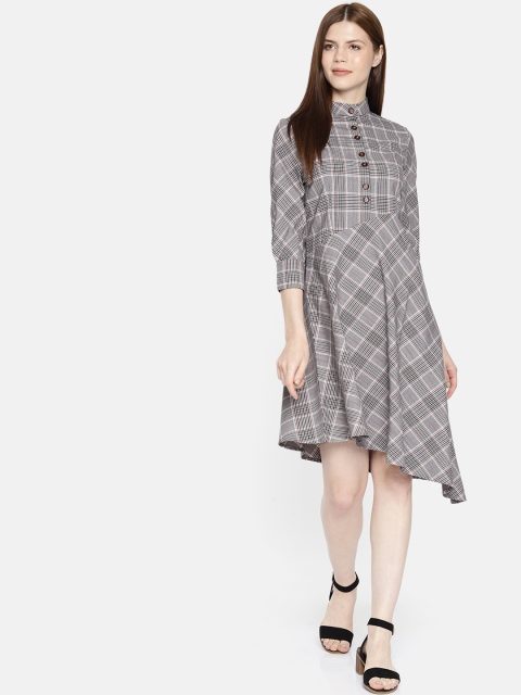 

Vero Moda Women Checked Grey & White A-Line Dress