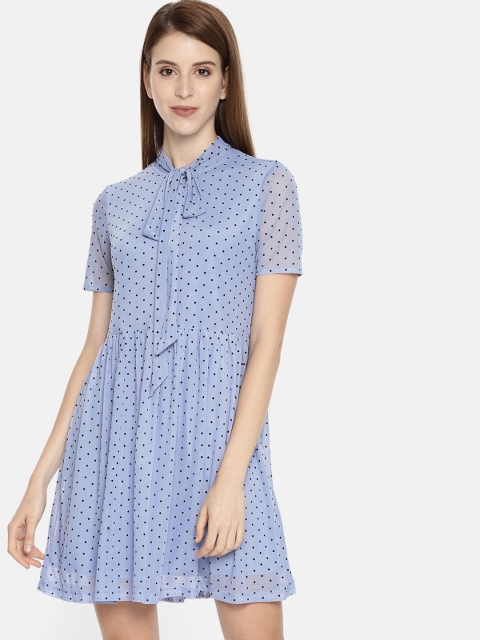 

Vero Moda Women Blue & Black Polka Dots A-Line Dress