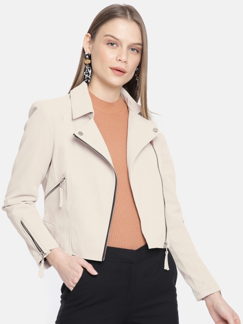 

Vero Moda Women Beige Solid Lightweight Biker Jacket