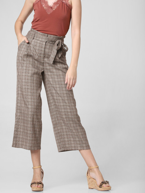 

Vero Moda Women Grey & Brown Regular Fit Checked Culottes