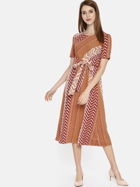 

Vero Moda Women Printed Mustard Yellow & Maroon Fit and Flare Dress