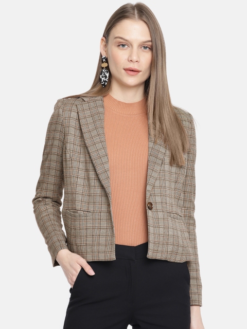 

Vero Moda Women Beige & Black Self-Checked Single-Breasted Casual Blazer