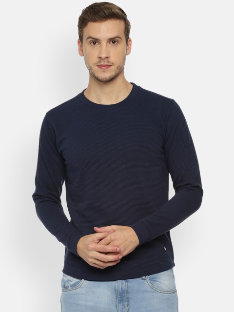 

Van Heusen Men Navy Blue Striped Sweatshirt