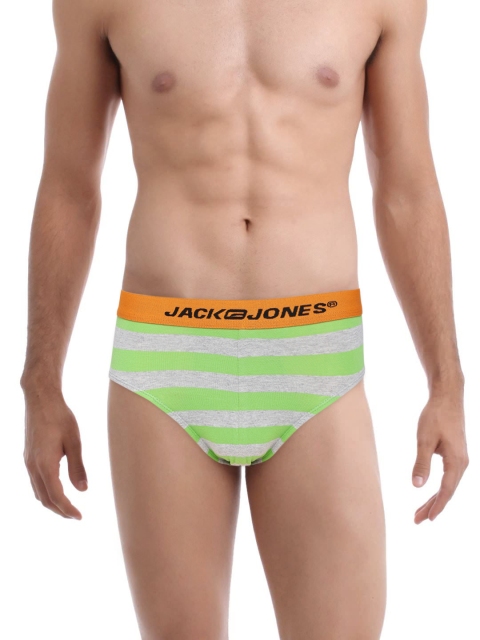 

Jack & Jones Men Grey Melange & Green Striped Briefs 1757411004