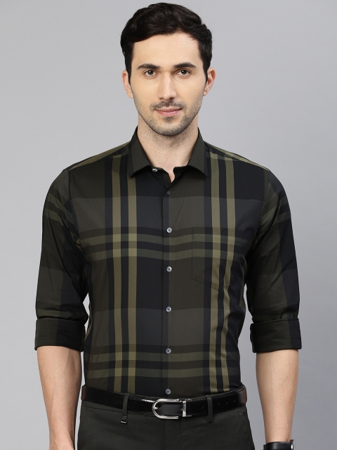 

Van Heusen Men Olive Green & Black Slim Fit Checked Formal Shirt