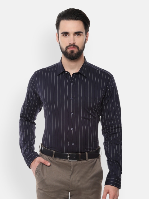 

Van Heusen Men Navy Blue & White Slim Fit Striped Formal Shirt