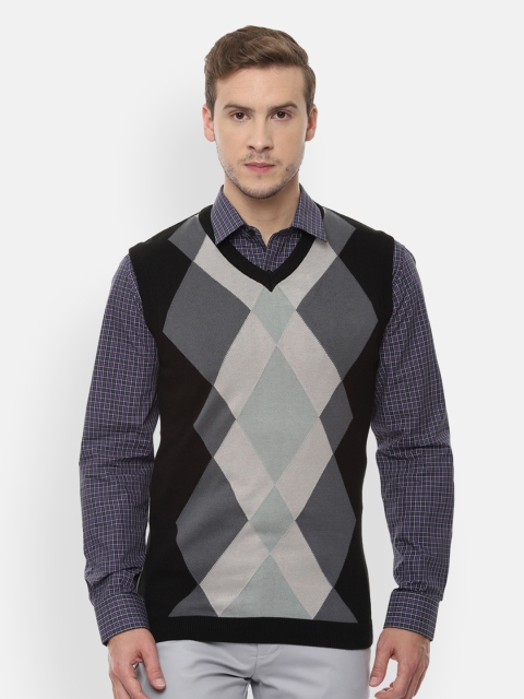 

Van Heusen Men Black & Grey Self Design Sweater