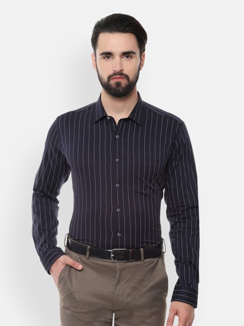 

Van Heusen Men Navy Blue & White Slim Fit Striped Formal Shirt