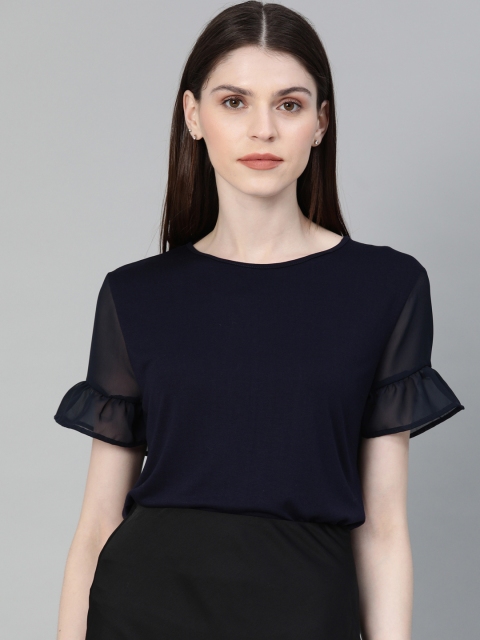 

French Connection Women Navy Blue Solid Regular Top