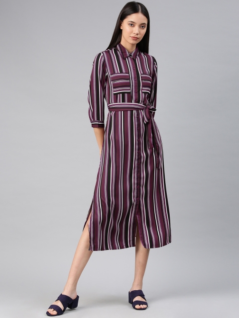 

French Connection Women Striped Purple Shirt Dress