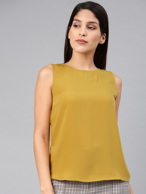 

French Connection Women Mustard Solid Top