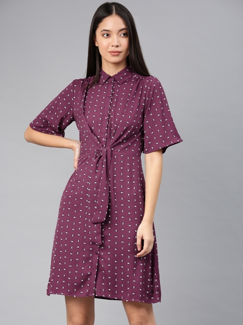 

French Connection Women Printed Purple Shirt Dress