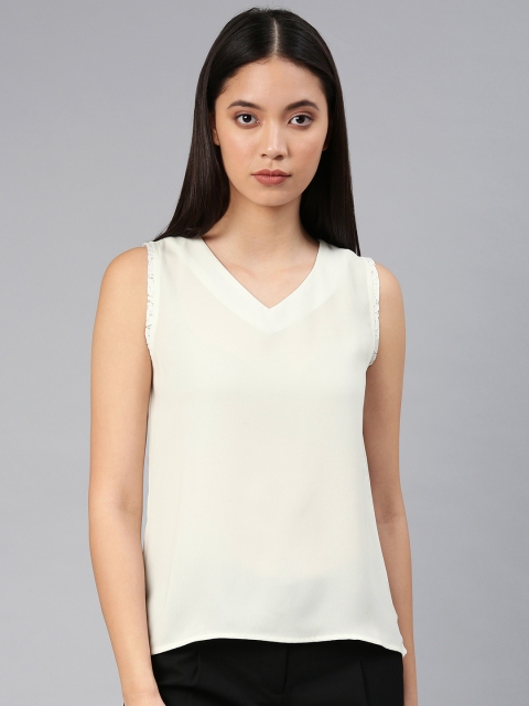 

French Connection Women White Solid Top