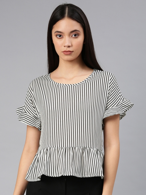 

French Connection Women White Striped Top