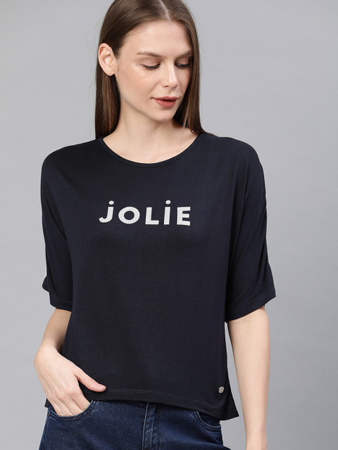 

French Connection Women Navy Blue Printed Round Neck T-shirt
