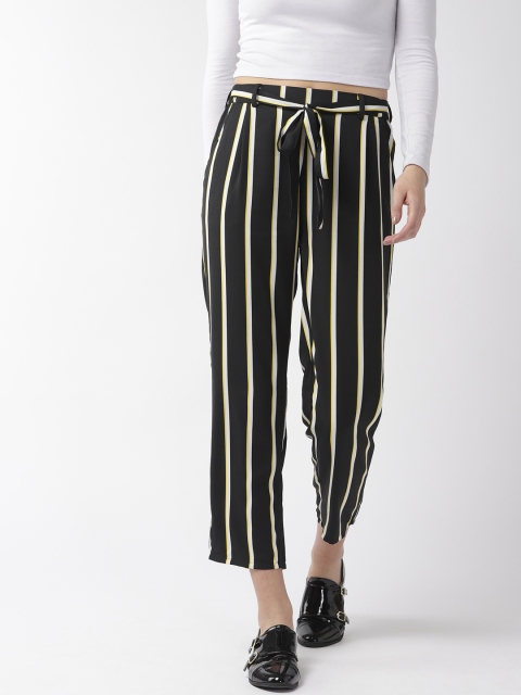

French Connection Women Black & White Regular Fit Striped Regular Trousers